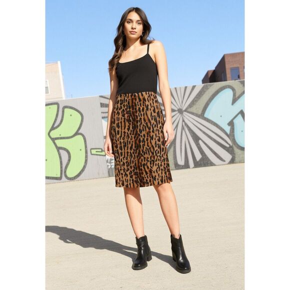 A.B.S by Allen Schwartz Leopard Print Black & Brown A-line Skirt Size 10P - Picture 9 of 12